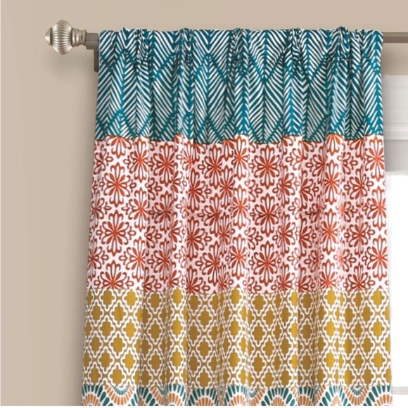 Turquoise & Orange Bohemian Stripe Window Curtain Panel Pair, 95" x 52" - Picture 2 of 7